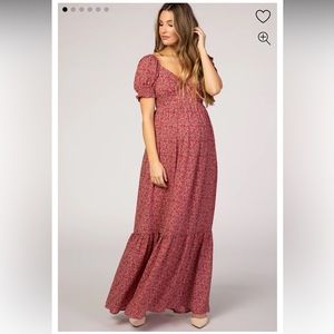 Pinkblush Pink Floral Puff Sleeve Maternity Maxi Dress